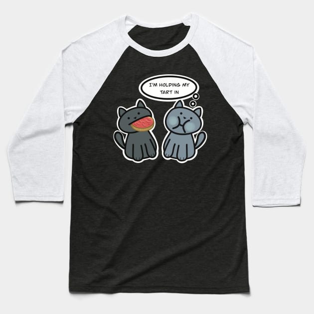 Cat Holding A Tart In Cat Pun Baseball T-Shirt by Punful
